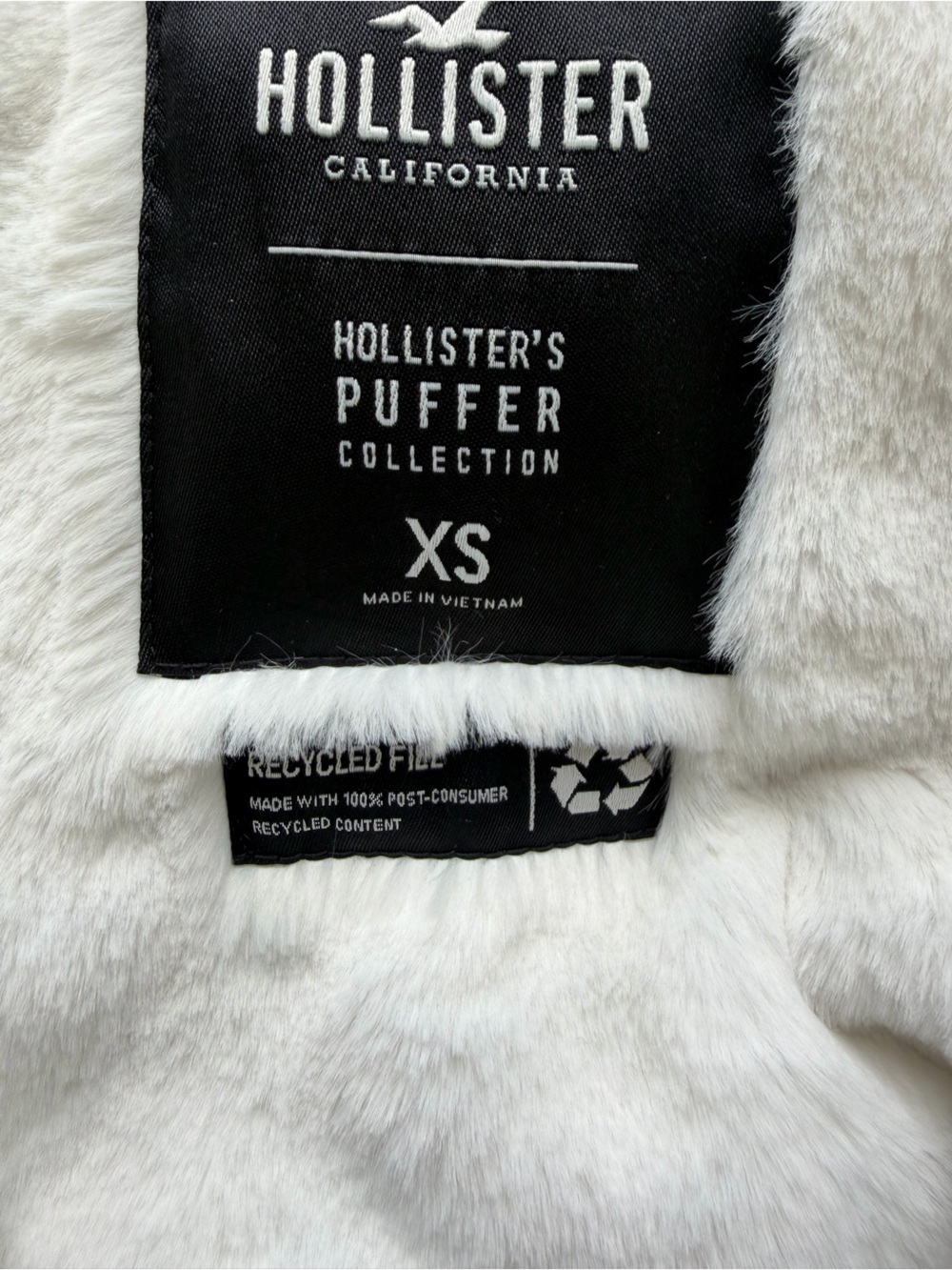 Hollister Ultimate Black Puffer Jacket Faux Fur Cream Sherpa Hood Coat Winter - Picture 7 of 8